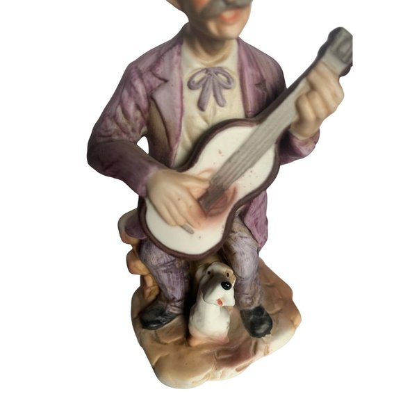 Musician Man With Dog And Guitar 7" Tall 3" Across The Bottom   Good Condition - Picture 3 of 13